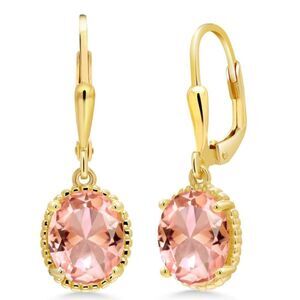 18K Yellow Gold 925 with 4.00 Cttw Peach Morganite Oval Leverback Hook Earrings